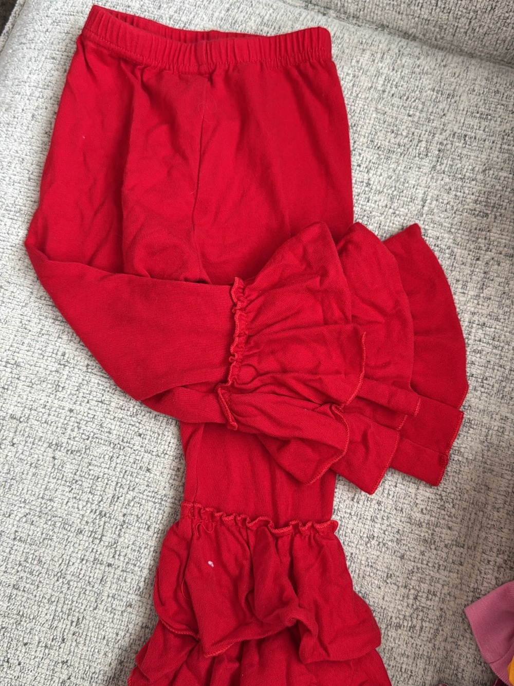 Red Ruffled Leggings - Stretch Knit